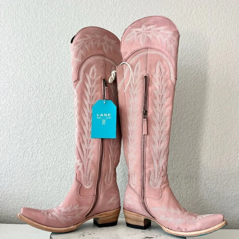 Lane LEXINGTON Over the Knee Pink Cowboy Boots Western Cowgirl Snip Toe Tall 6.5
